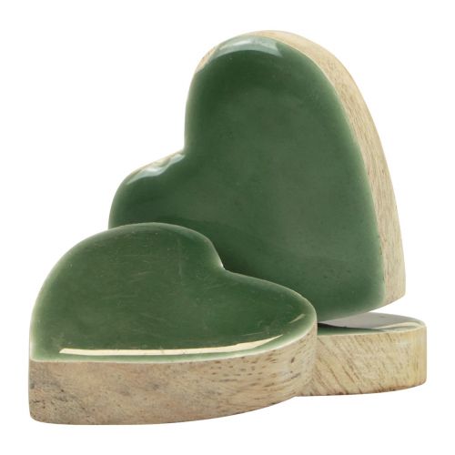Product Wooden hearts decorative hearts green glossy wood 4.5 cm 8 pcs