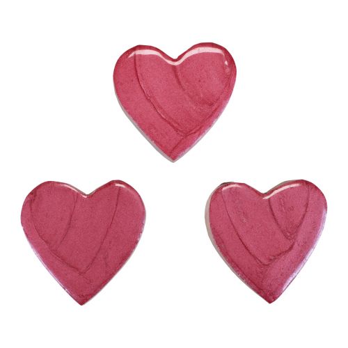 Product Wooden hearts decorative hearts pink shiny scattered decoration 4.5cm 8pcs