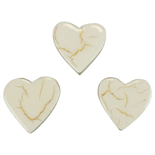 Wooden hearts decorative hearts white gold gloss craquelé 4.5cm 8 pcs