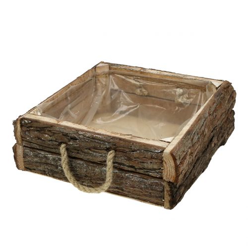 Floristik24 Natural wooden box with rope handles 25x25cm H9cm