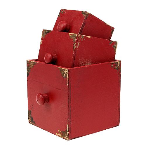 Floristik24 Wooden box drawer set of 3 red 9/12 / 15cm