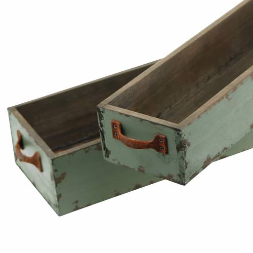 Product Planter wooden box with handles antique green 74 × 14/66 × 11cm set of 2