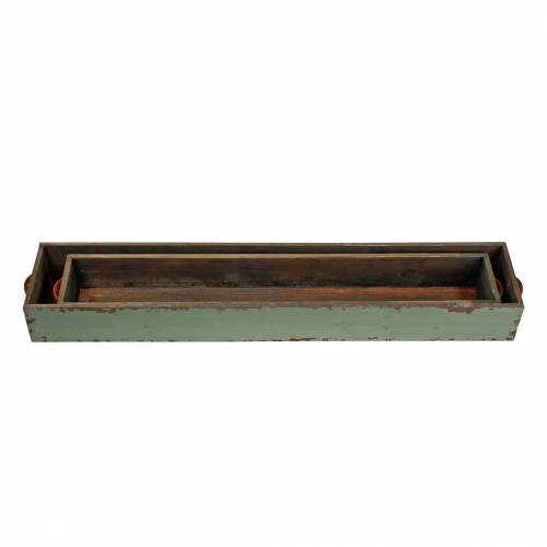 Floristik24 Planter wooden box with handles antique green 74 × 14/66 × 11cm set of 2