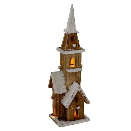 Floristik24 Wooden church with lighting 40cm