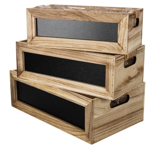Set of 3 Wooden Crates with Blackboard Panels and Plastic Lining, 36 cm buy online | Floristik24.co.uk