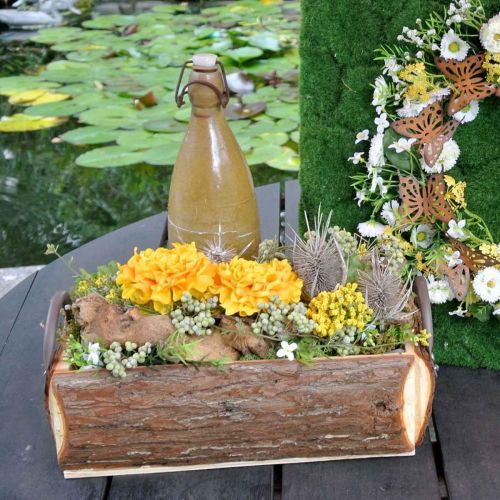 Product Wooden box for planting, plant pot with handles, flower box with bark 45.5 cm