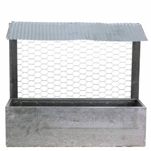 Floristik24 Planter box wood with tin roof and rabbit wire washed gray 38 × 13.5cm H34cm