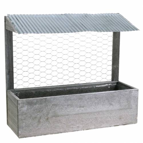 Floristik24 Planter box wood with tin roof and rabbit wire washed gray 38 × 13.5cm H34cm