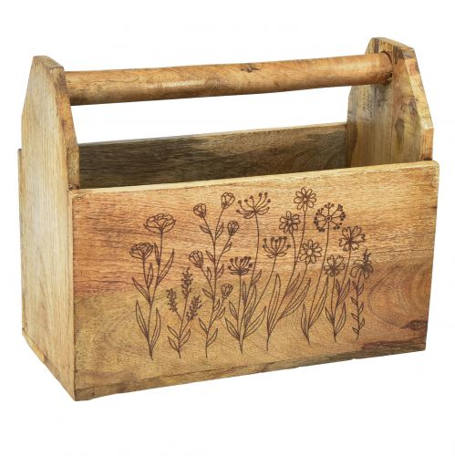 Wooden box with handle tool box wood 30x15x24cm