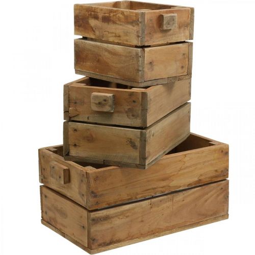 Wooden box, flower box, planter, planter set natural L45 / 36 / 27cm H20.5 / 18 / 17cm set of 3