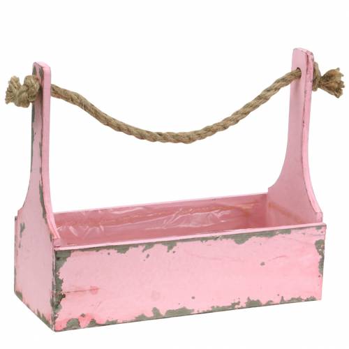 Floristik24 Plant basket tool box with jute handle pink used look 28x12x24cm 1 pc