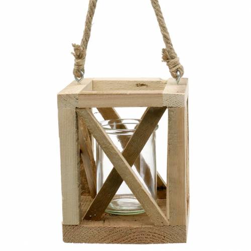 Decorative wooden lantern with glass natural 14x14cm H17cm