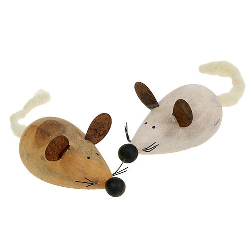 Floristik24 Wooden mouse white, nature 16cm 4pcs