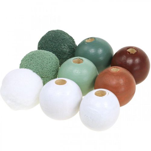 Floristik24 Wooden beads wooden balls for handicrafts sorted green Ø3cm 36pcs