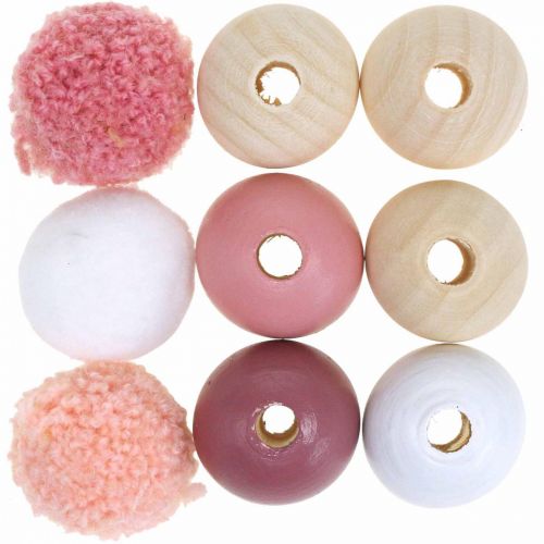 Product Wooden beads wooden balls for handicrafts pink sorted Ø3cm 36pcs