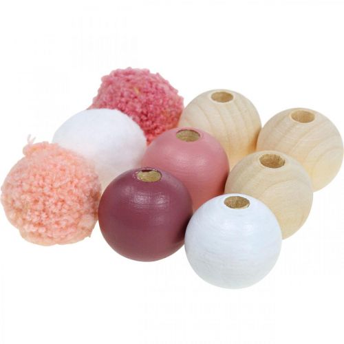 Product Wooden beads wooden balls for handicrafts pink sorted Ø3cm 36pcs