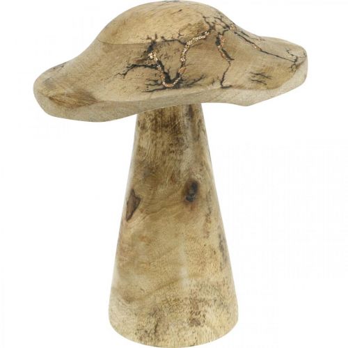 Floristik24 Wooden mushroom with pattern wooden decoration mushroom natural, golden Ø12.5cm H15cm