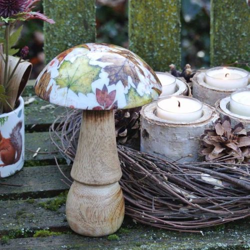 Product Wooden mushroom decoration autumn leaves white, colorful mushroom table decoration Ø10cm H15cm