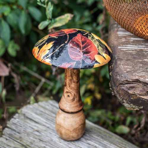 Floristik24 Wooden mushroom decoration colorful leaves autumn decoration black, colorful Ø13cm H19cm