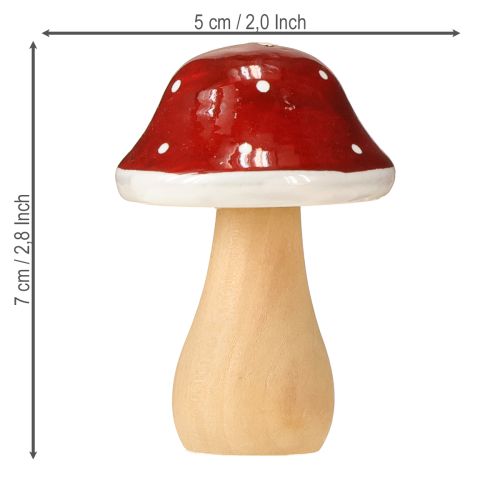 Floristik24 Wooden mushrooms, toadstools, decoration, wood, FSC, red-brown, H6.5/7 cm, 4 pieces