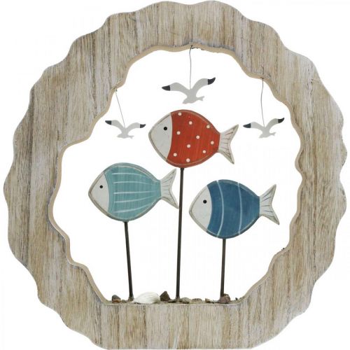 Product Table decoration fish wood to place blue, red maritime decoration Ø28cm