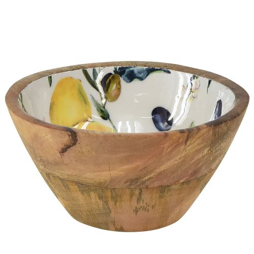 Floristik24 Wooden bowl mango wood motif lemon olives Ø13.5cm H7cm