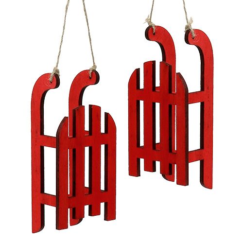 Floristik24 Wooden sleigh for hanging red 15cm 6pcs