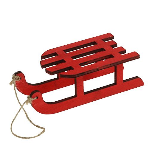 Floristik24 Wooden sleigh for hanging red 15cm 6pcs