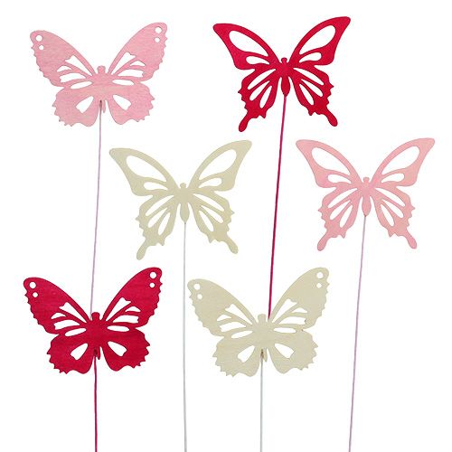 Floristik24 Wooden butterfly with wire Rosa sort. 8cm 18pcs