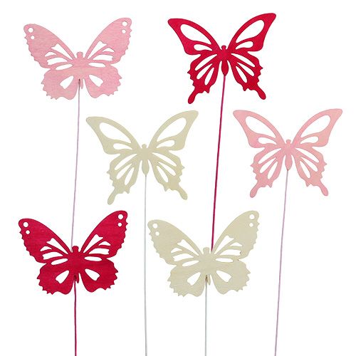 Floristik24 Wooden butterfly with wire pink assorted 8cm 18 pcs