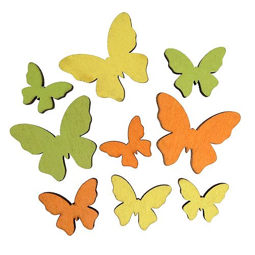 Floristik24 Wooden butterfly 2.5-4cm orange, green, yellow 36pcs