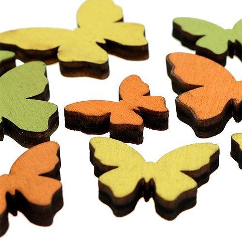 Floristik24 Wooden butterfly 2.5-4cm orange, green, yellow 36pcs