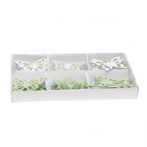 Floristik24 Wooden butterfly green / white 5cm 36pcs