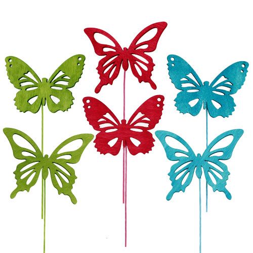 Wooden butterfly with wire colorful sort. 8cmx6cm L28cm