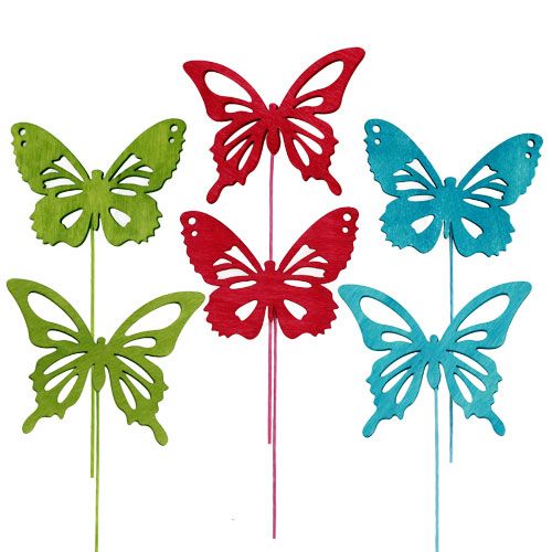 Product Wooden butterfly with wire colorful assorted 8cmx6cm L28cm 18 pcs