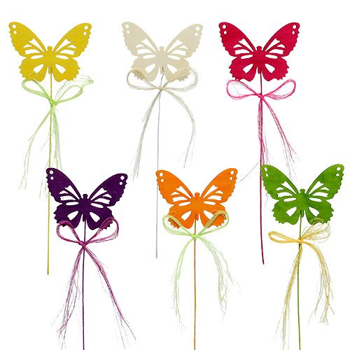 Floristik24 Wooden butterflies on the wire assorted colors 8cm 24pcs