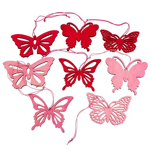 Product Wooden butterflies for hanging Pink 8cm - 10cm 24pcs