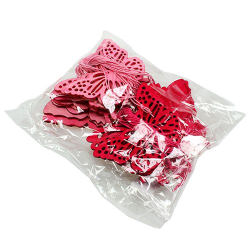 Floristik24 Wooden butterflies for hanging Pink 8cm - 10cm 24pcs