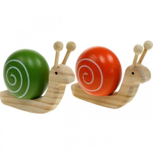 Floristik24 Wooden snails for decoration, spring, garden snail green-orange, table decoration 6pcs