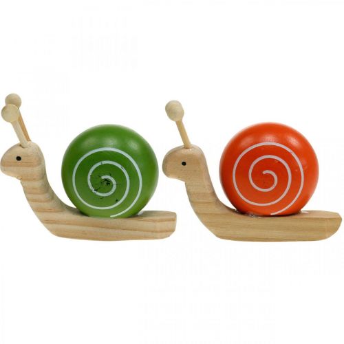 Floristik24 Wooden snails for decoration, spring, garden snail green-orange, table decoration 6pcs