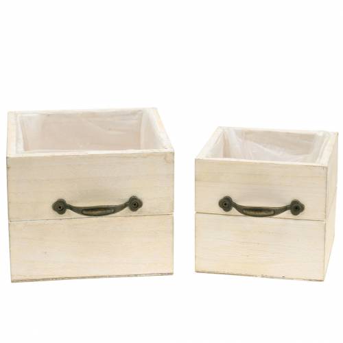 Floristik24 Planter wooden drawer cream 15×15cm/12×12cm set of 2