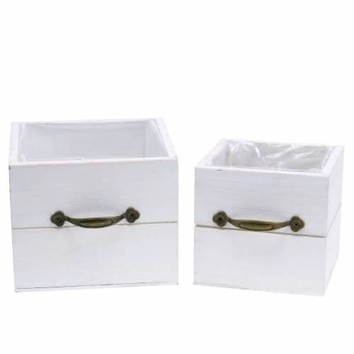 Floristik24 Planter wooden drawer white 15x15/12x12cm set of 2