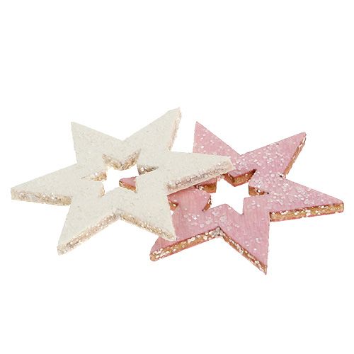 Floristik24 Wooden star 3.5cm pink/white with glitter 72 pcs
