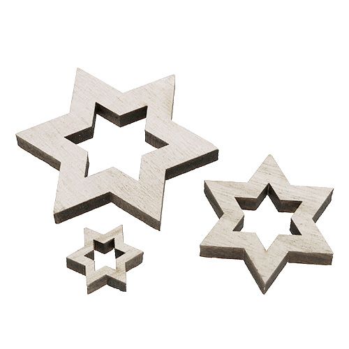 Floristik24 Wooden star mix 2.5cm - 7cm whitewashed 35p