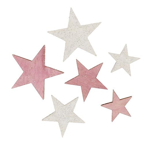 Floristik24 Wooden star 3-5cm pink / white with glitter 24pcs