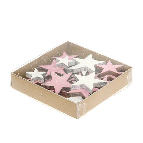 Floristik24 Wooden star 3-5cm pink/white with glitter 24 pcs