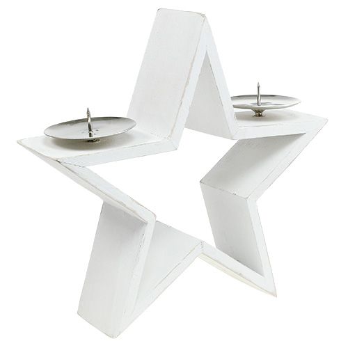 Floristik24 Wooden star with 2x candle holder white