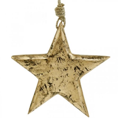 Star to hang, wood decoration with gold effect, Advent 14cm × 14cm