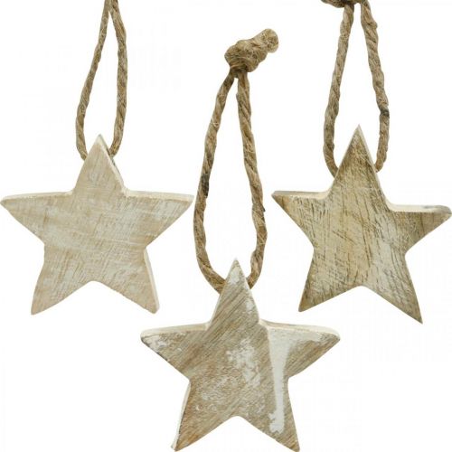 Floristik24 Wooden star Christmas tree decorations natural, white washed 5cm 36pcs