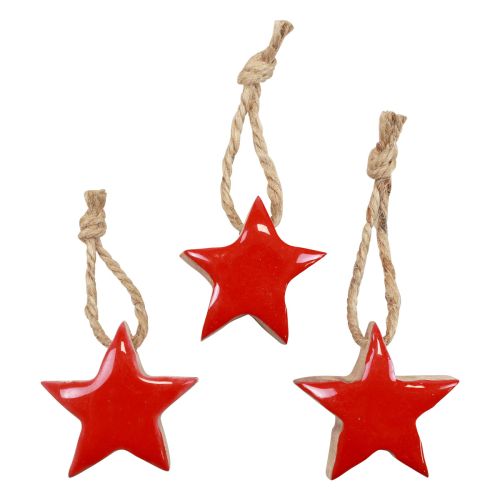 Floristik24 Wooden star Christmas tree decorations red, natural decorative stars 5cm 24pcs